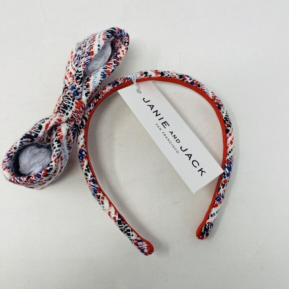 Janie and Jack Baby/Toddler Girls OS Tweed Headband with Bow Red/White/Blue - Picture 4 of 6